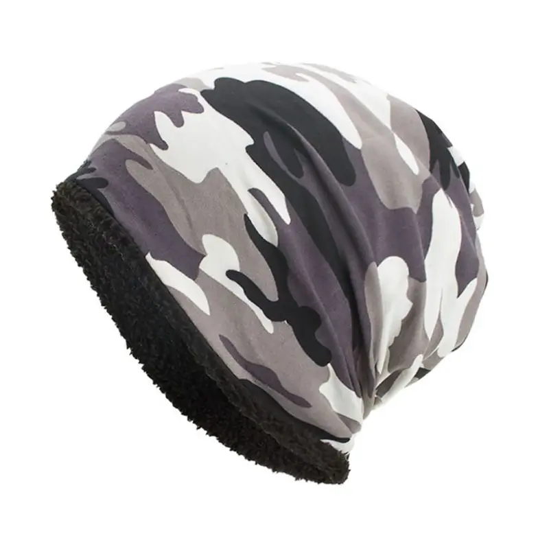 Men Women Winter Beanie Hat Warm Slouchy Hat Thickened Fleece Lined Camouflage Outdoor Cycling Skiing Hiking Skull Cap