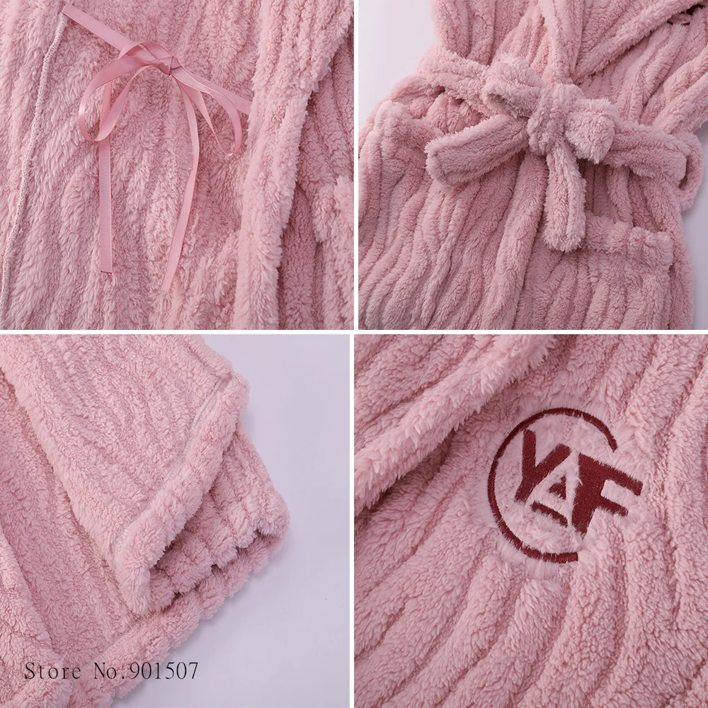 New Kimono Bathrobe Men Shower Robes Thicken Coral Fleece Robe Winter Long Nightwear Plus Size Peignoirs Women's Sleepwear
