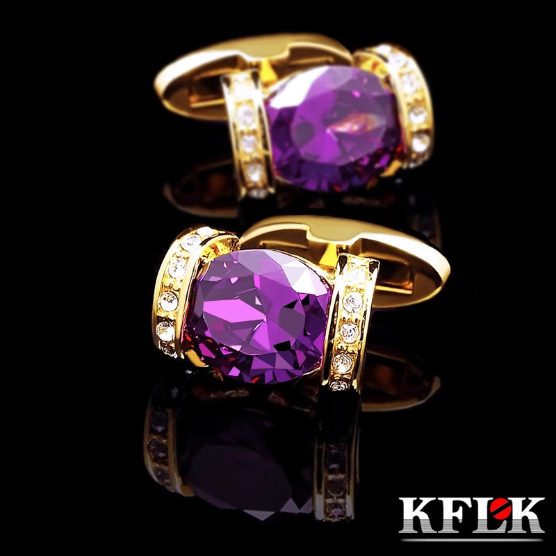 KFLK Jewelry Fashion Shirt Cufflinks Womens Cufflinks Button Purple Crystal Cufflinks High Quality Gold Customers 241108