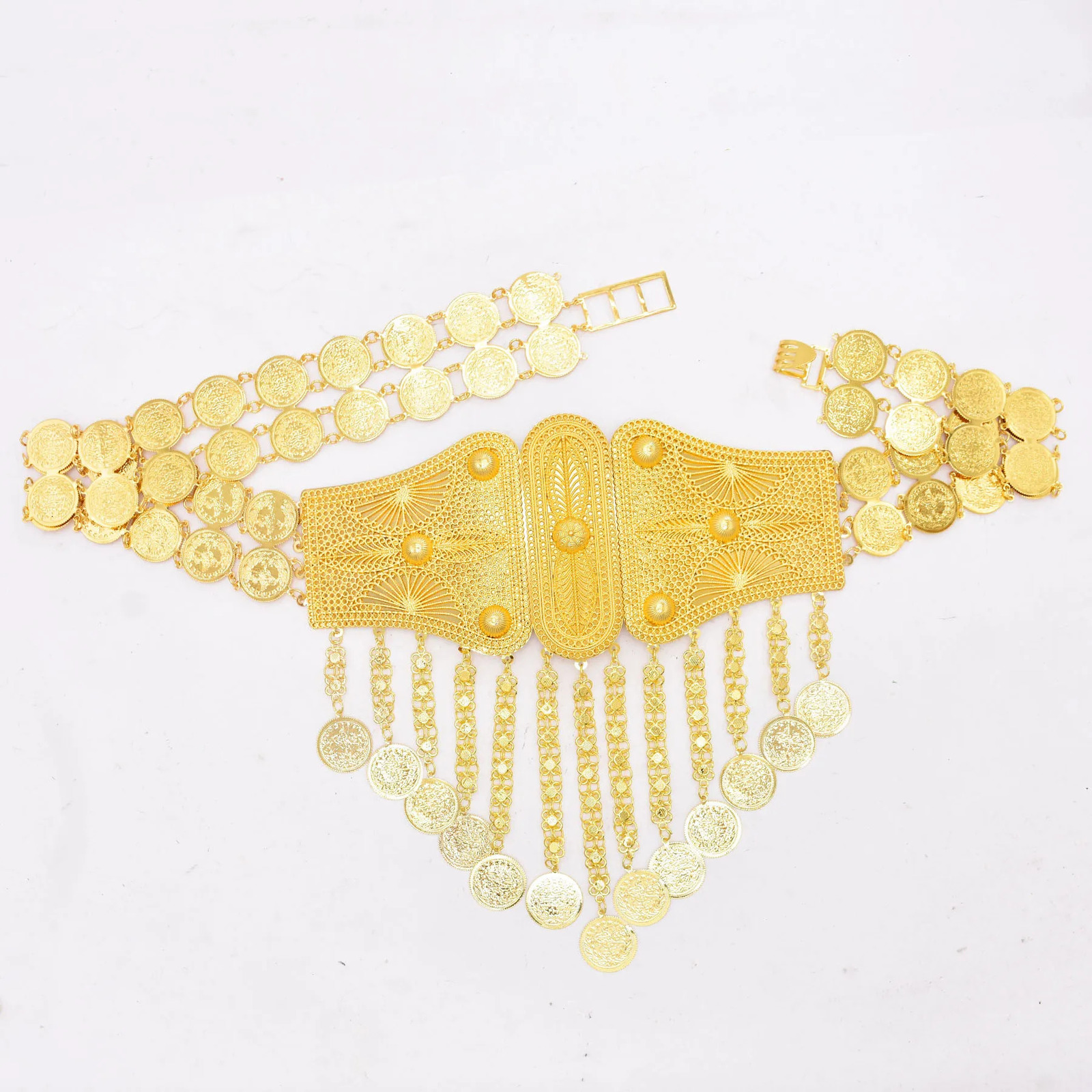 Indian Arab metal waist chain large French coin belt carved floral belly chain Algerian traditional holiday party jewelry 241108