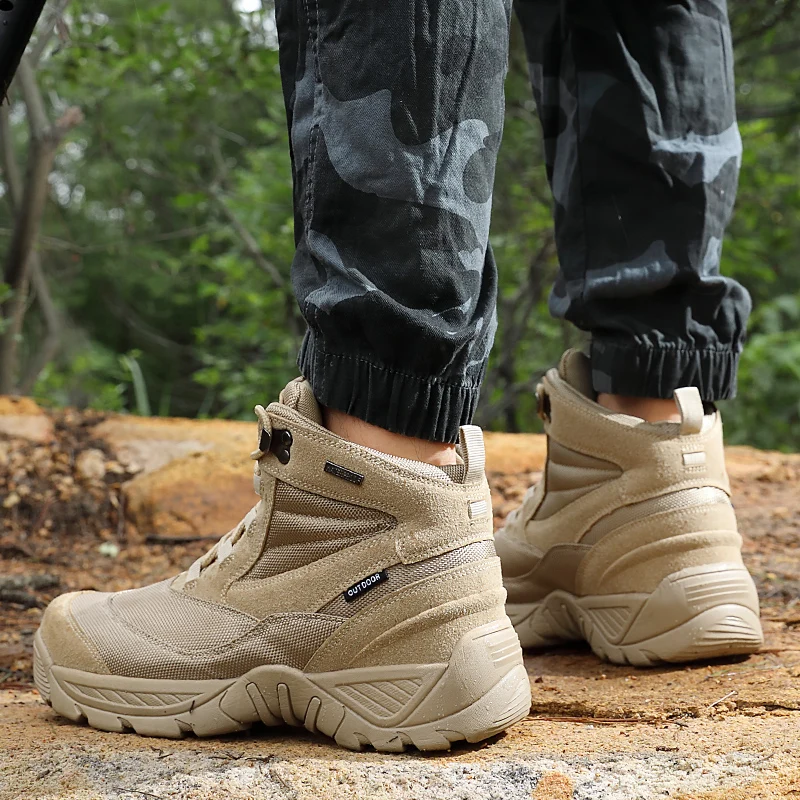 Boots Men Boots Army Boots Light Lace Up Casual Combat Boots ddmysmile For Men Outdoor Anti-Slip Ankle Boots Hiking Shoe Smile