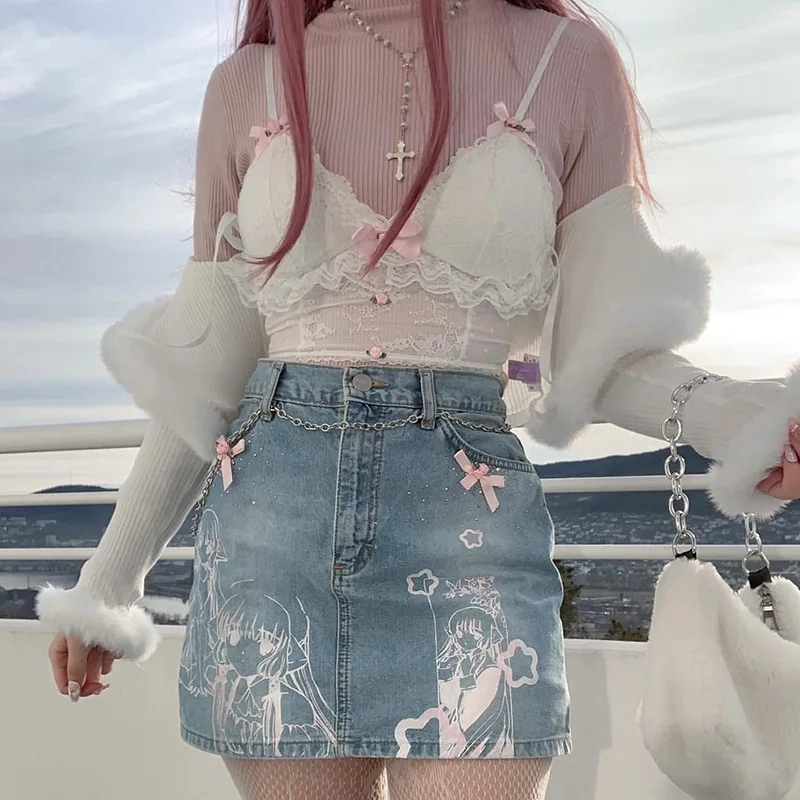 Lolita Women White Ruffles Corset Top Y2K Clothes Haruku Kwaii Lace Basic Camis Pastel Gothic Sweet Bows Aesthetic Crop Tops smile