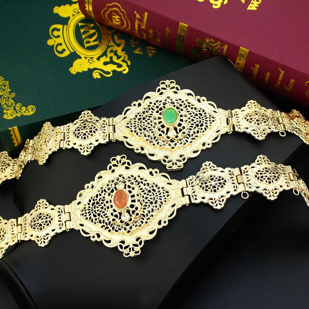 Sunspicems Gold Color Morocco Belt Women Crystal Metal Caftan Waist Chain Arabic Bride Wedding Jewelry Adjustable Length 240401