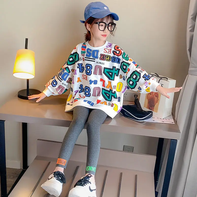 For Clothes ddmysmile Teen Set Girls Clothing Spring Autumn Loose Tracksuit T Shirts + Leggings Pants Hiphop 4 5 6 7 8 9 10 11 12 Year Smile +