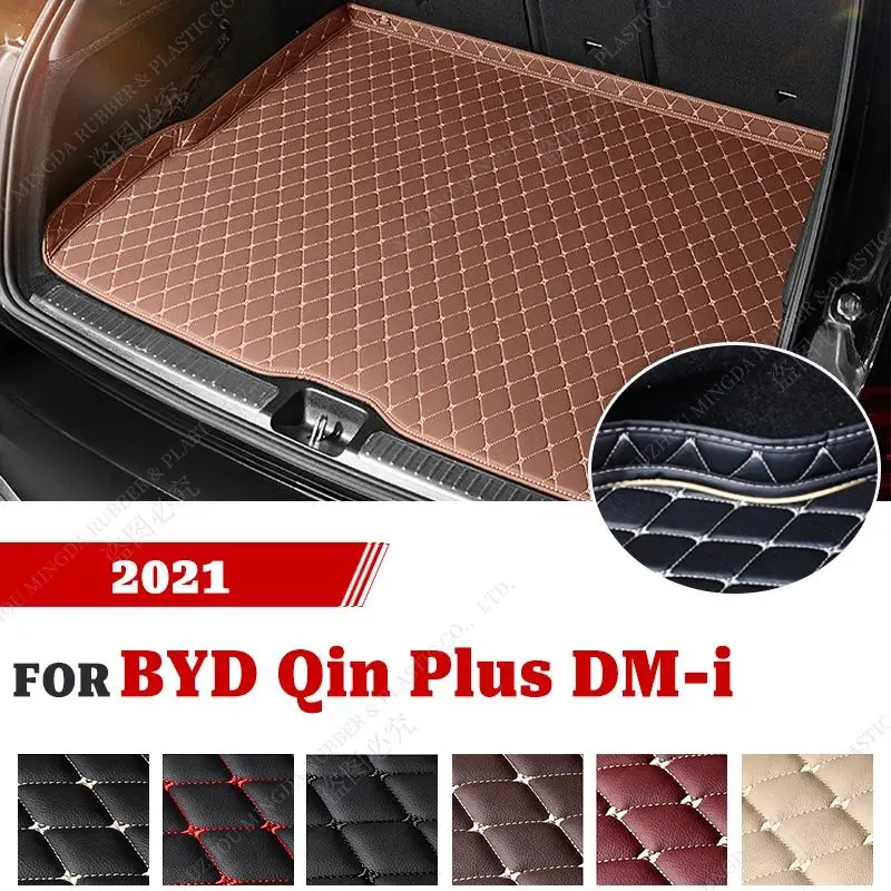 Wearing-Resistant PU Leather Car Trunk Mat For BYD Qin Plus DM-i 2021 Custom Car Accessories Auto Interior Decoration