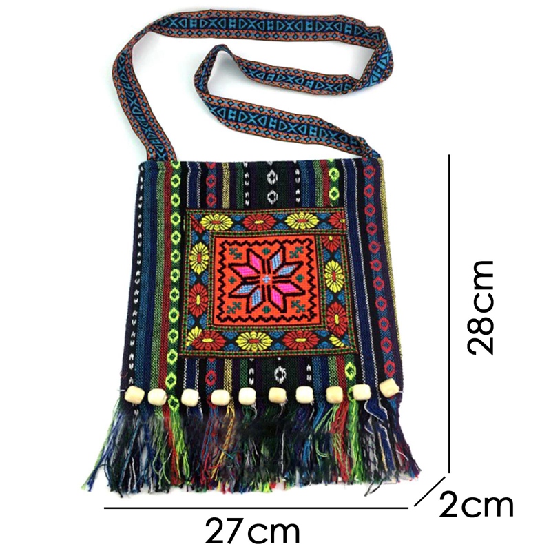 Women Vintage Tribal Ethnic Thai Indian Boho Tassel Cotton Linen Shoulder Bag Embroidery Flower Tapestry Tote Messenger Bags