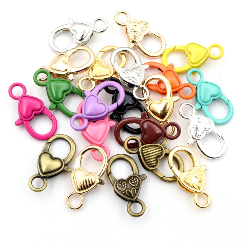 10pcs 26x19mm Gold 2025 Sier Plated Colorful Heart Jewelry Findings,Lobster Clasp Hooks for Necklace Bracelet Chain new DIY Making