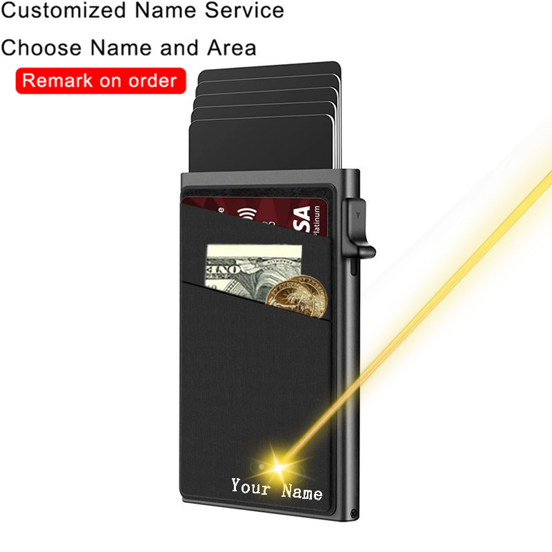 Customized Name Card Holder: RFID Mini Slim Wallet for Men - Aluminum Metal Magic Wallet, Thin Male Purse Money Bag (2024) 4 c3071
