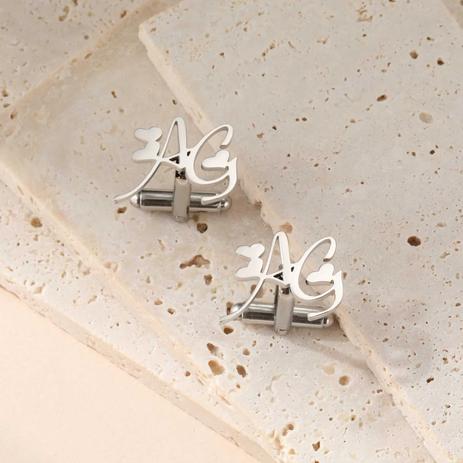 Customized mens stainless steel initial cufflinks the name of the best mens jewelry gift cufflinks for personalized groom wedding parties W241109