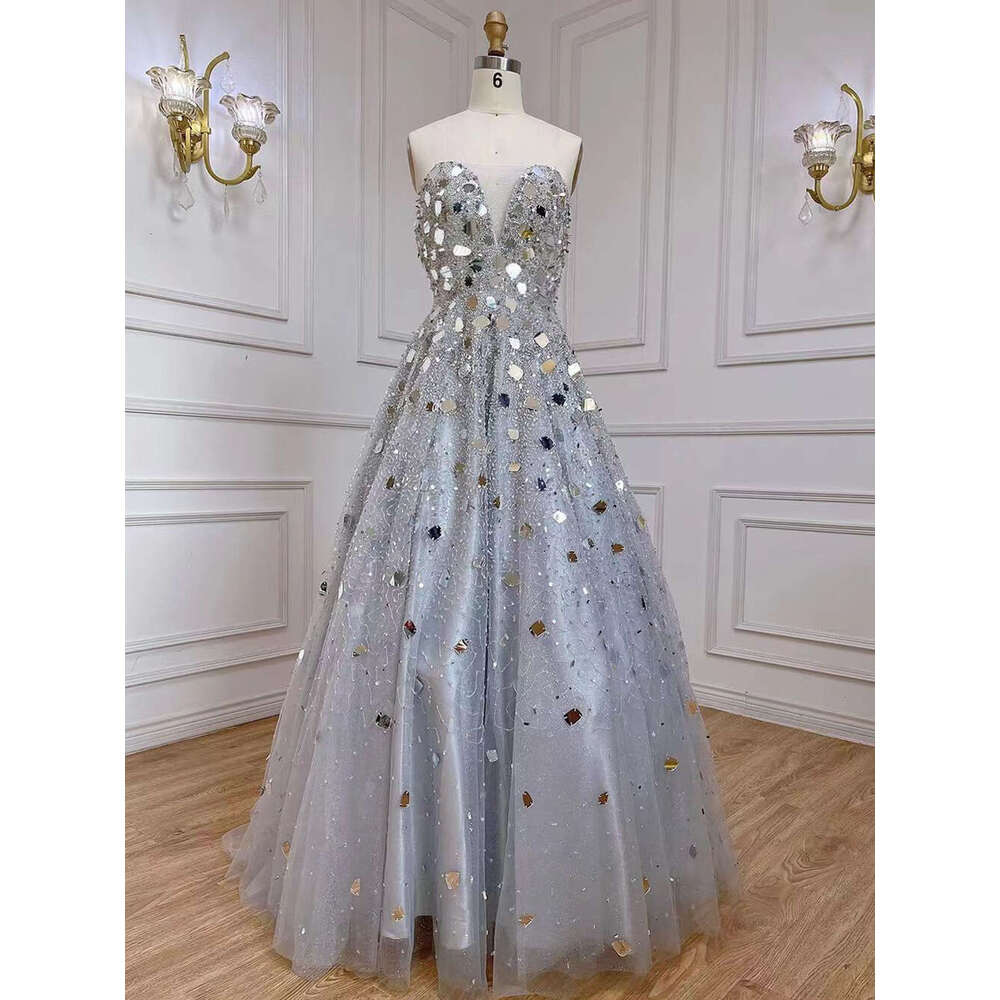 Grey Serene Hill A-E Elegant Evening Dress Off The Shoulder Beaded Crystal Sequins For Party La71644 Customized