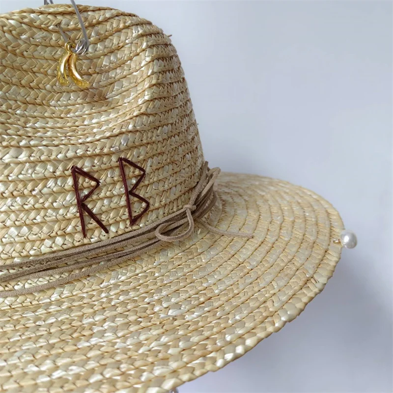 Straw DIY Hat New Punk Style Pearl Chain DIY Jazz Hat Sun Hat New Korean Letter Hat Beach Hat Men's and Women's Punk Hat Sun smile