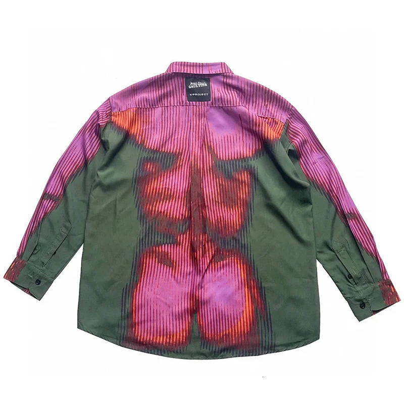 Gradient Color Human Body Image Print Patchwork Shirts for Men and Women Streetwear Baggy Camisas Ropa Hombre Y2k Clothing 240329