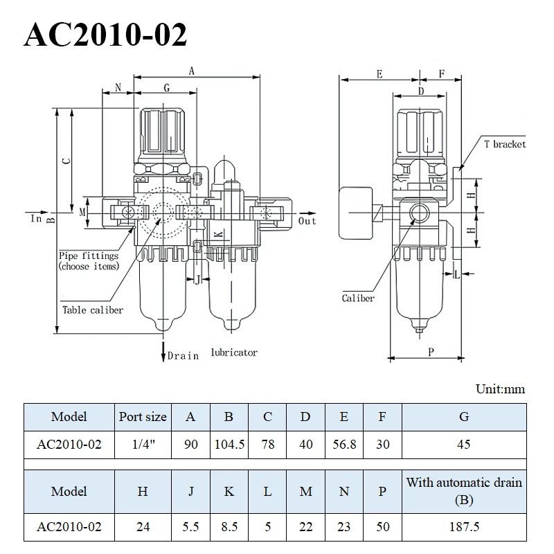 Air Compressor Pressure Reducing Valve Pneumatic Water Oil Separator Manual Drainage AC2010-02 Pneumatic Air Filter With Fitting