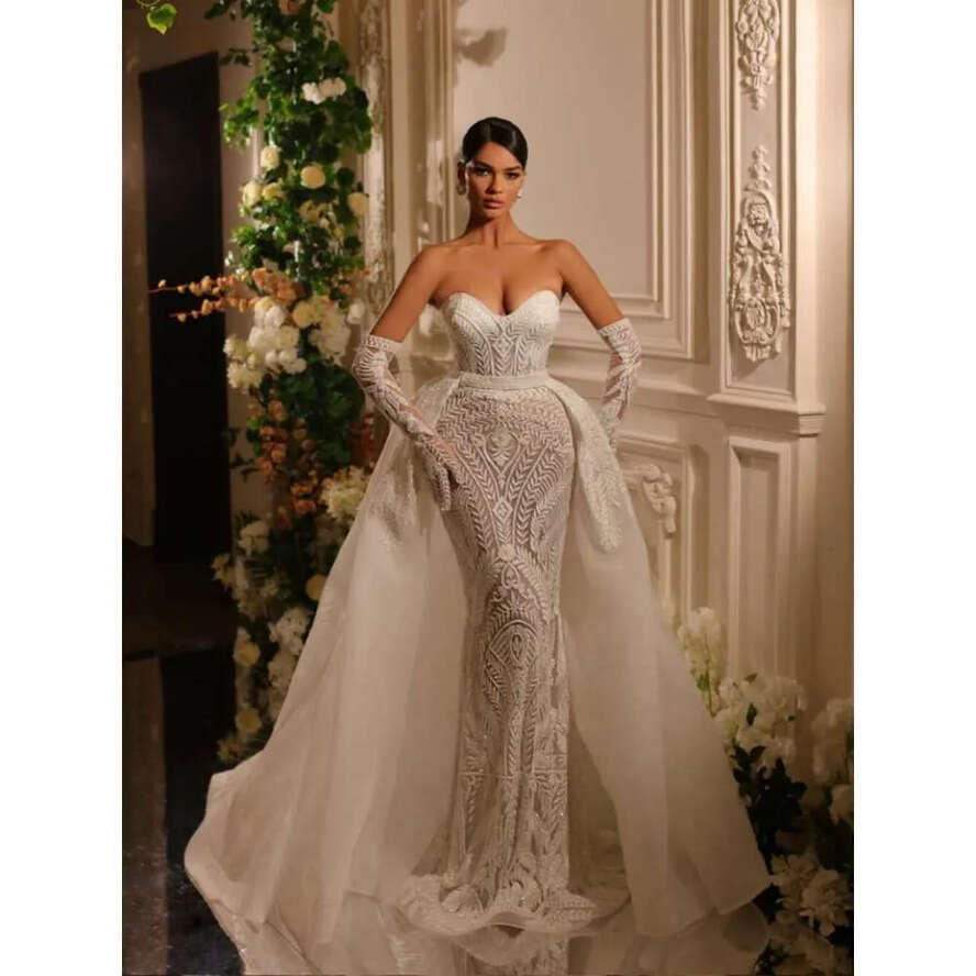 Sweetheart Romantic Neck Dress Sparkly Beads Appliques Evening Bride Elegant A E Long Bridal Gown Robe De