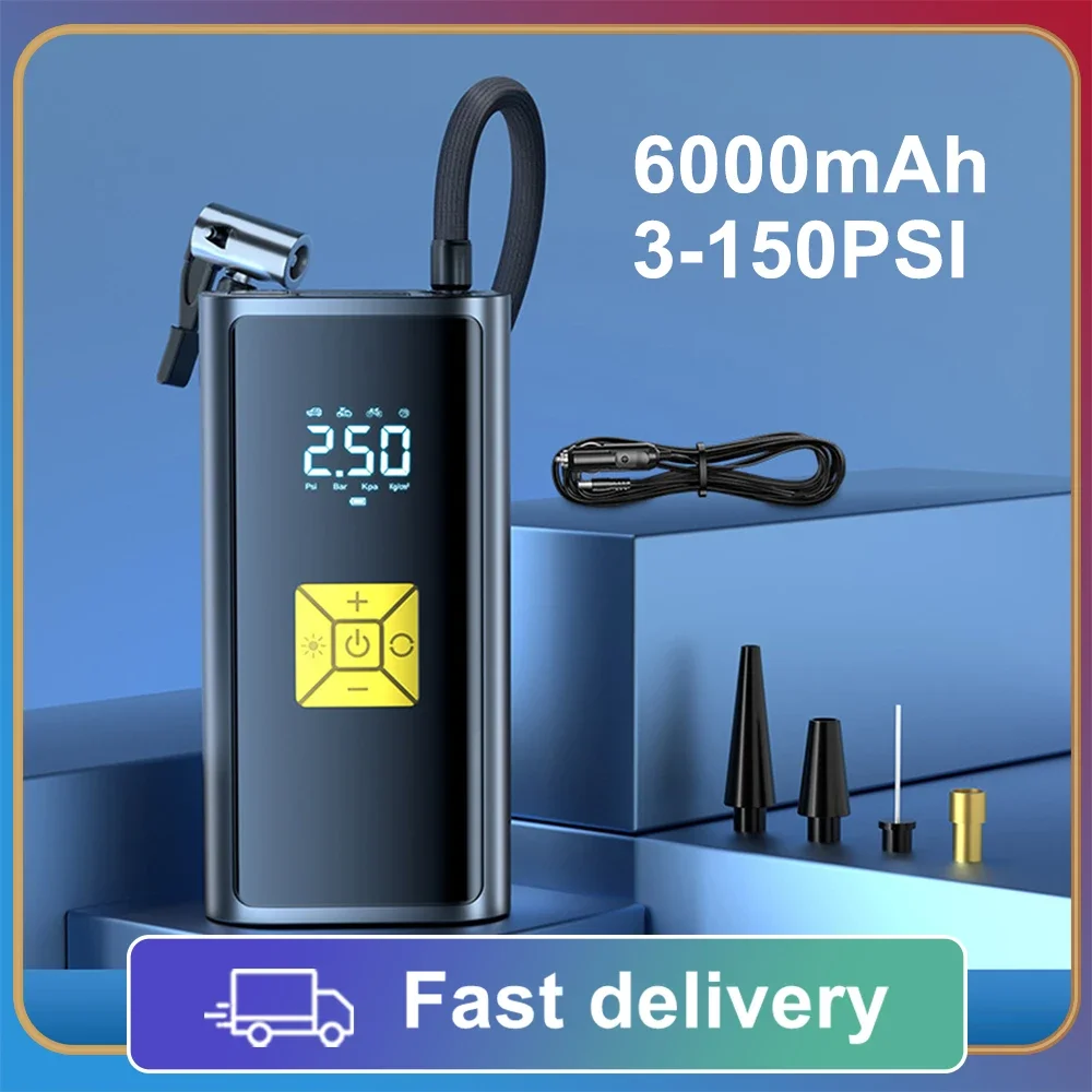 6000mAh Digital Tire Iatable Locomotive Portable 2025 Air Compressor Pump new Used for Automobile, Motorcycle, Bicycle Iatable Pump