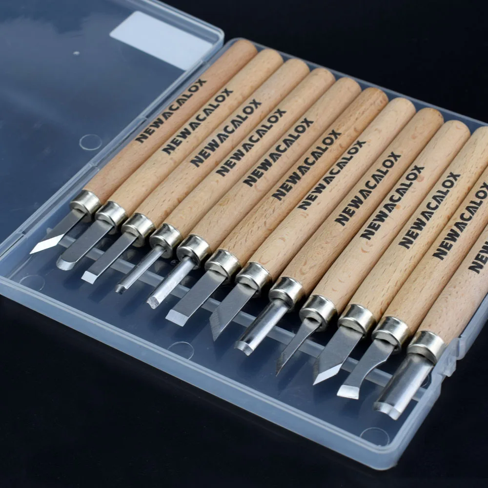 NEWACALOX 12/pcs Woodcut Knife Scorper Wood Carving Tool Woodworking Hobby Arts Craft Nicking Cutter Engraving Pen