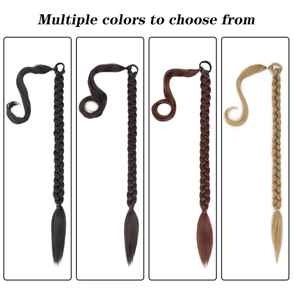 Long Braided Synthetic ddmysmile AILIADE Ponytail Hair Extensions For Women Black Brown Pony Tail With Hair Rope High Temperature Fiber Smile