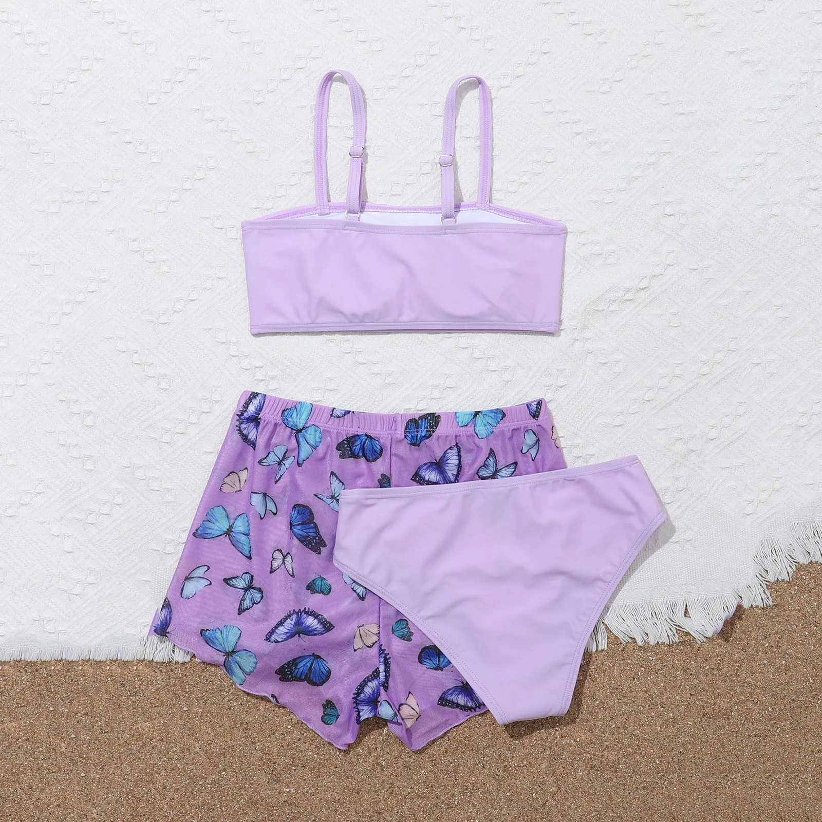 Swimwear Baby Summer Toddler Girl's 3 Piece Swimsuits Purple Buttrerflies Prints Bikini Bathing Suit Briefs Girls Bikini Beach smile