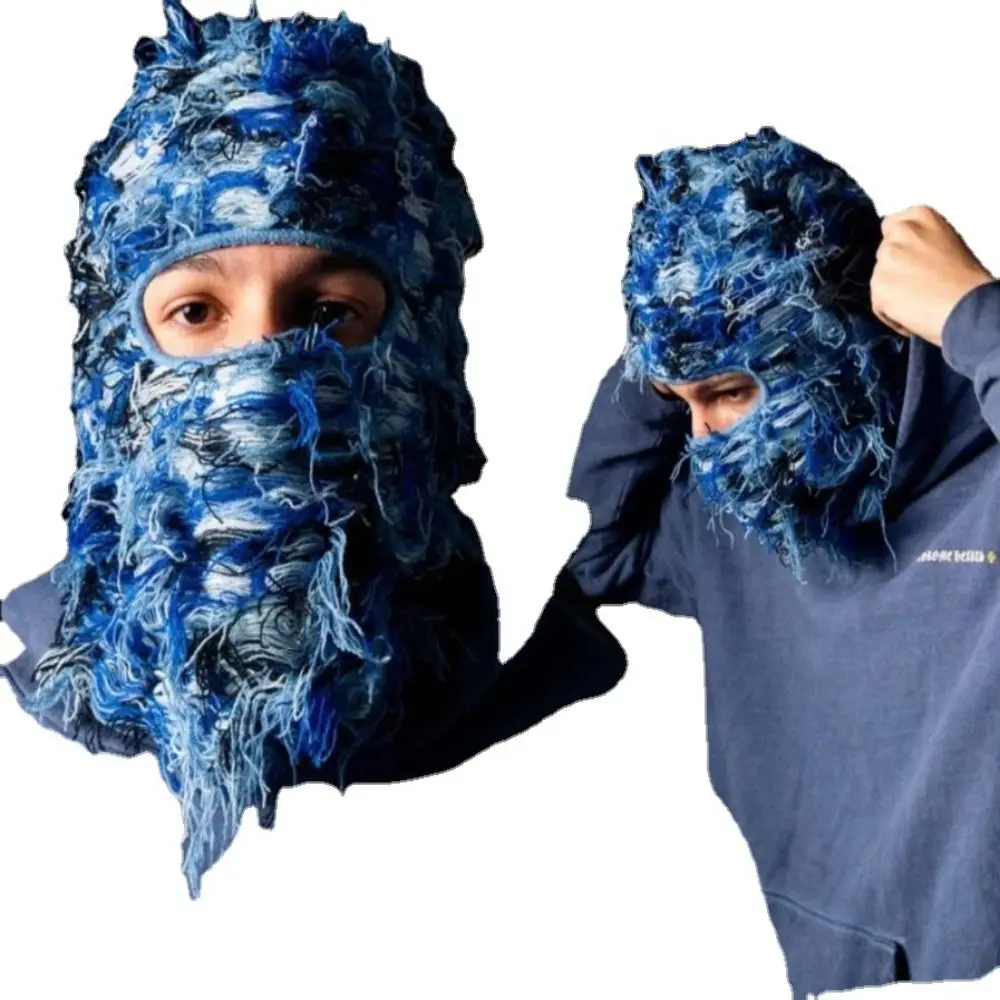 1Pcs Balaclava Distressed Knitted Full Face Ski Mask Shiesty Mask Camouflage Balaclava Fleece Fuzzy Balaclava Ski Balaclava