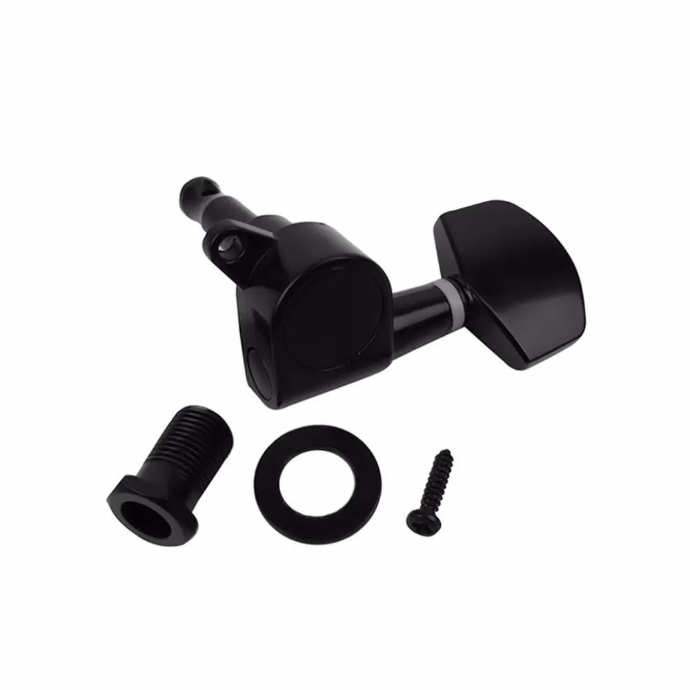 FLEOR 6PCS 3L3R Guitar Tuning Pegs Keys Machine Heads Full Closed Type Tuners for Electric Acoustic Guitar, Silver/Black Choose