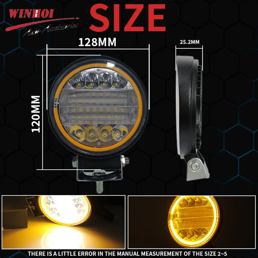 Led Work Lights 72W Led Spotlights for Car White Amber Light Bar Powerful 12v Led Headlight for Tractor Off Road 4x4 Accessories