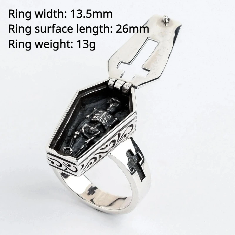 2023 New Halloween Retro Punk Flip Pattern Skull Coffin Neutral Simple Ring Creative Jewelry Party Gift