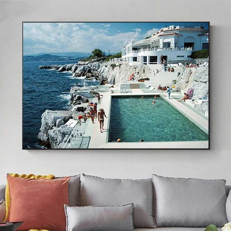Slim Aarons canvas painting pool charm 1970s posters and printed wall art pictures living room decoration W241109