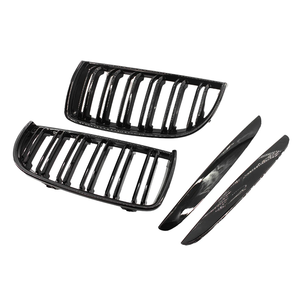 2pcs Matte/Gloss Black Front Bumper Kidney Grille Grill Hood Mesh Double Line for BMW 3 Series E90 E91 2005 2006 2007 2008