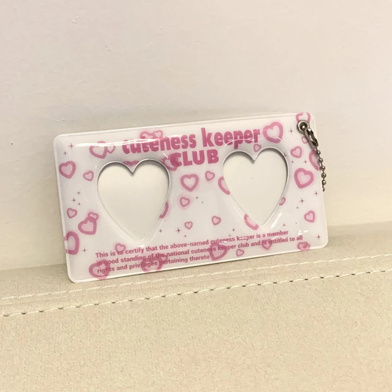 Heart Pink 1-inch Sweet Card Holder Lucky Clover Love Bean Photo Key Chain Pendant Portable ID Card Sleeve smile