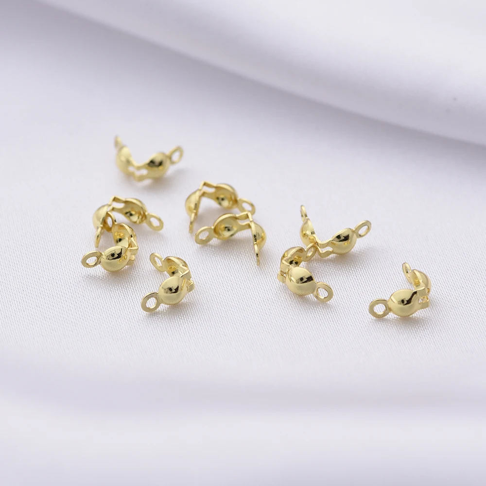 Real Thick Gold 14K Plating 3/4mm Cup Double Bead Tip Crimp DIY Cap Out DIYJewelry Making Supplies 50PCS smile