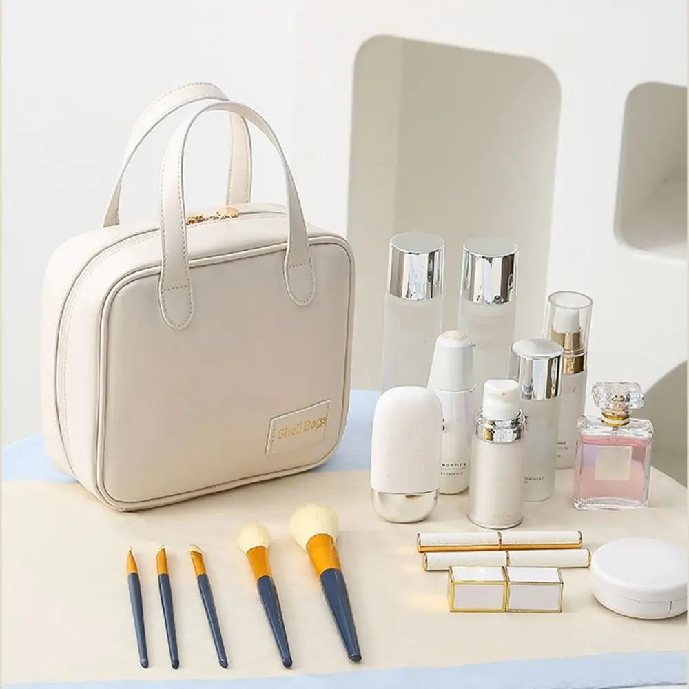 Bags PU Handheld Cosmetic Leather Simple Portable Small Square Bag Makeup Pouch Travel Toiletries Storage Handbag smile