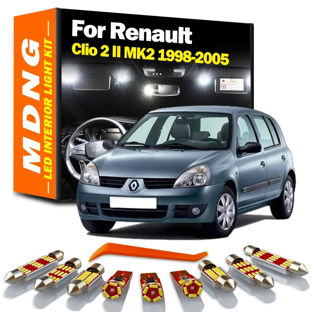 MDNG 8Pcs For Renault Clio 2 II 2 1998-2002 2003 2004 2005 Vehicle Lamp LED Interior Dome Map new 2025 Light Kit Car Led Bulbs Canbus
