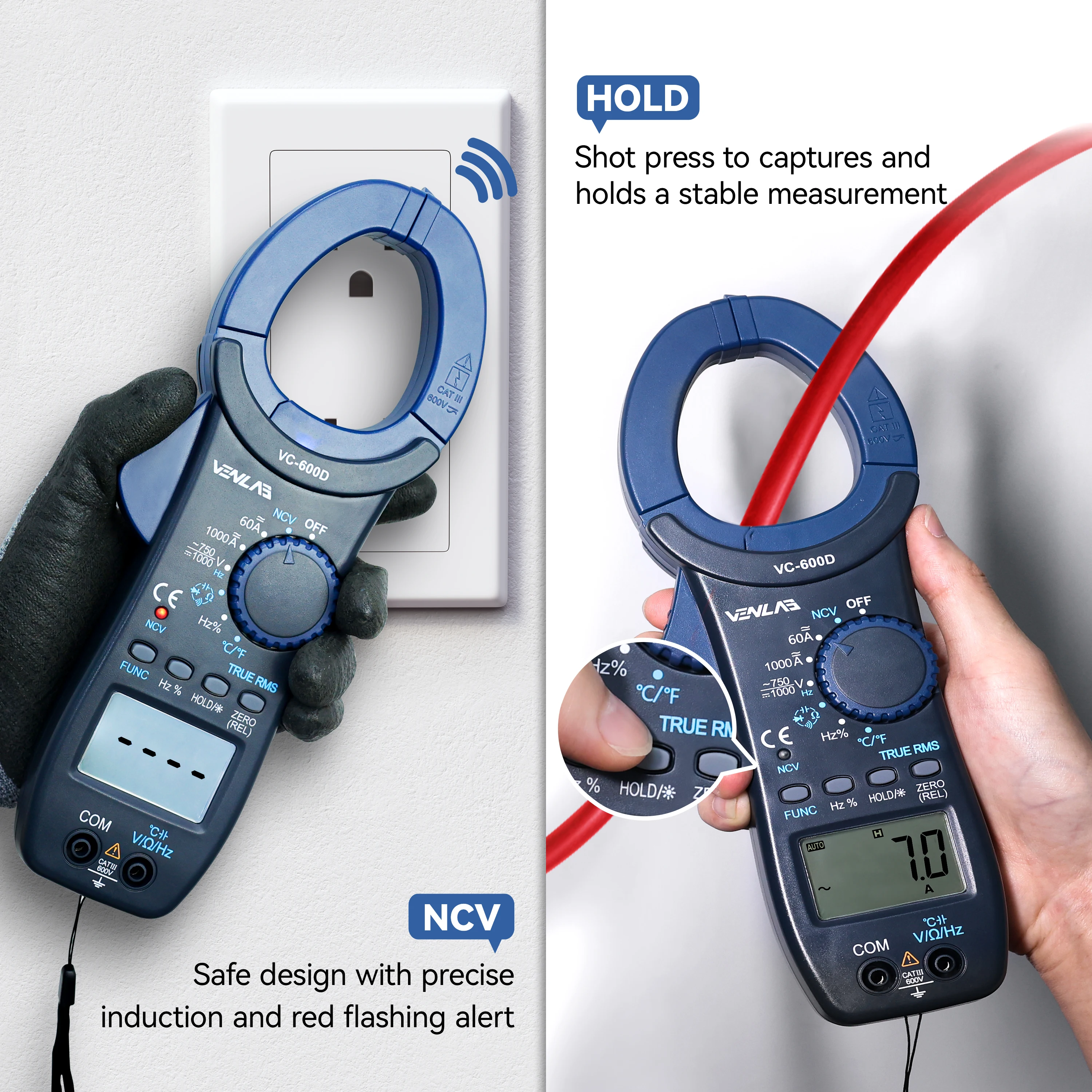 1000A T-RMS Large Digital Clamp Meter 6000 Counts AC/DC Current Amp Meter, Multimeter Voltage Tester Auto-ranging
