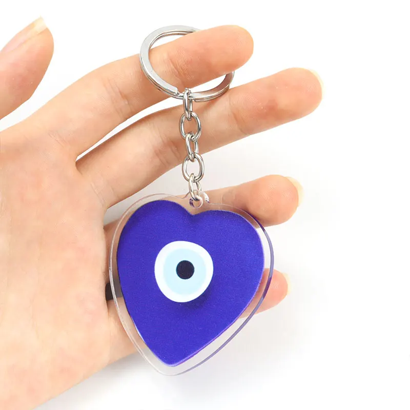 Blue ddmysmile Evil Eye Turkish Hamsa Hand Acrylic Keychain Mysterious Eyes Fatima Hand Keyring Bag Keys Pendant Men Women Jewelry Amulet Smile