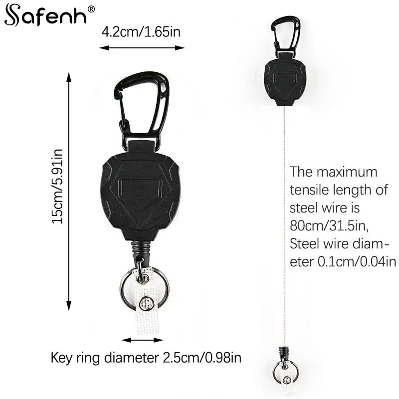 1PCS Keychain Clip Outdoor Automatic Retractable Wire Rope Luya Tactical Pull Recoil Sporty Key Ring Anti Lost ID Card Holder