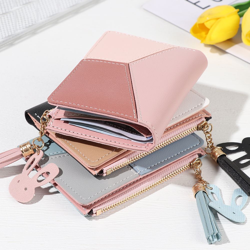 Women's Small Wallet: Popular Cute Tassel Design, Zipper Closure, PU Leather Panelled Mini Coin Purse for Ladies