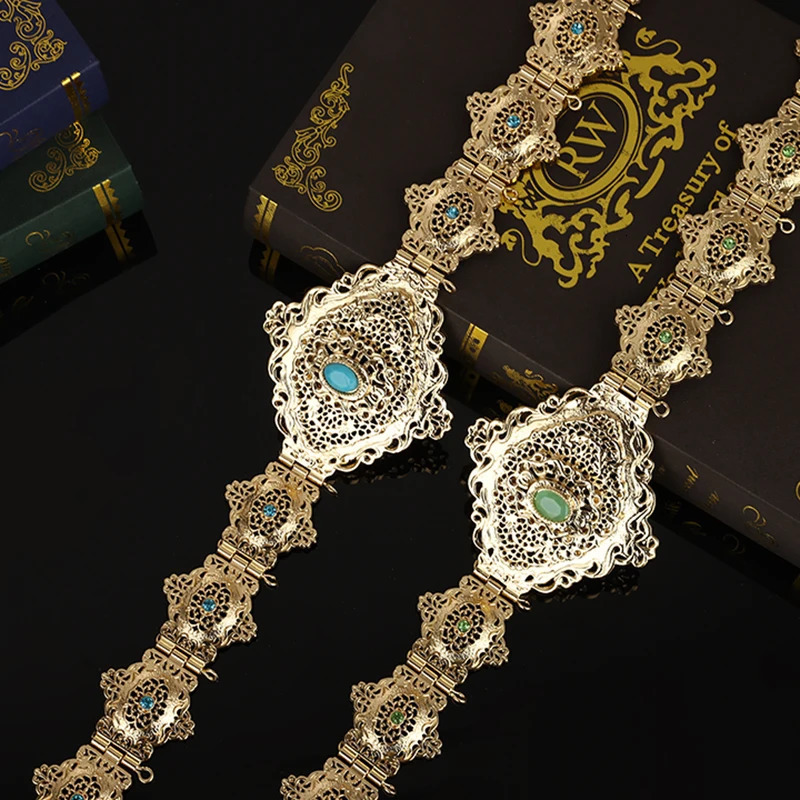 Golden Algerian Womens Belt Moroccan Abaya Bridal Jewelry Traditional Arabic Waist Chain Gift 241108
