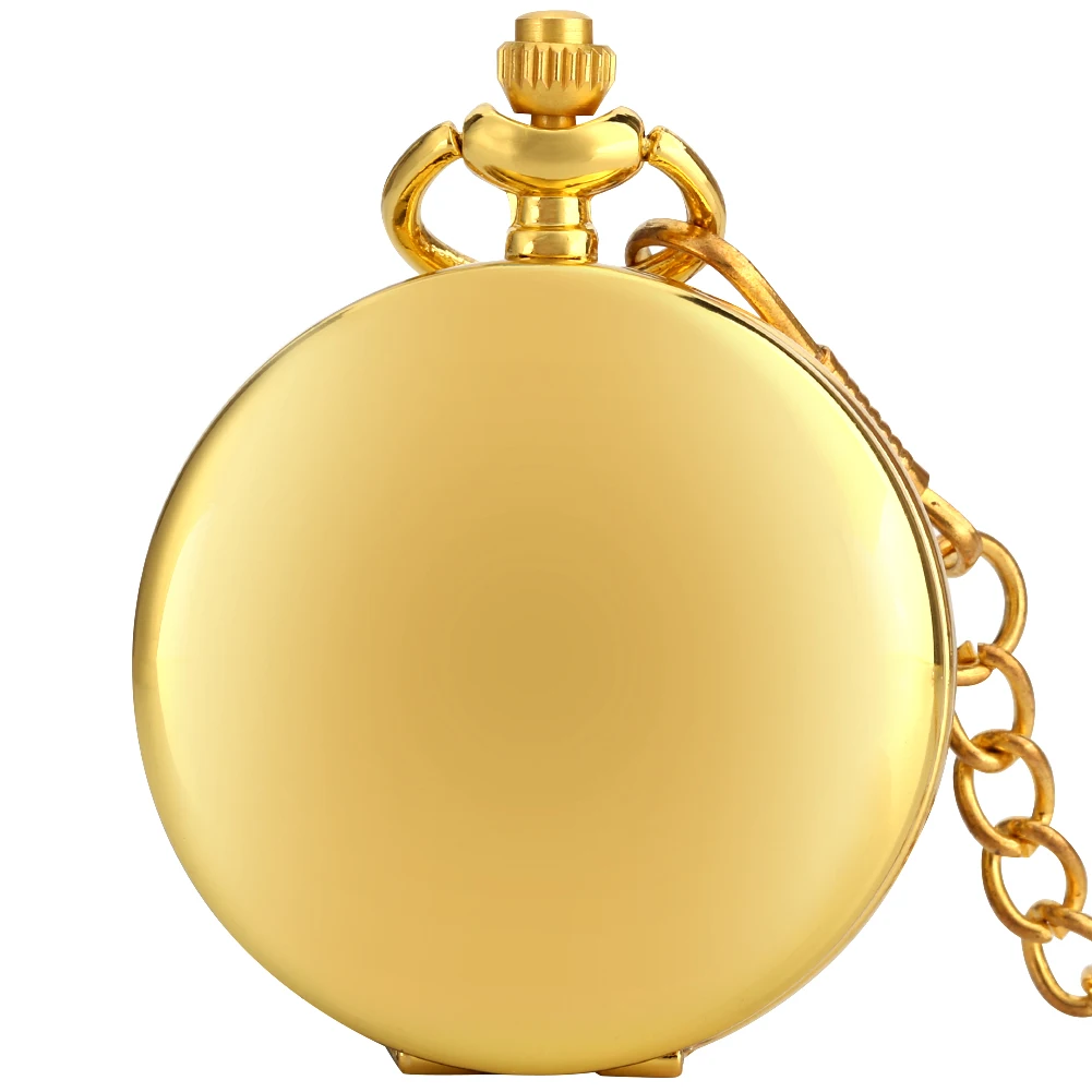 Pocket Golden Watch Necklace Double-sided Smooth Cover Bronze Pendant Pocket Watch Sier Quartz Clock Roman Numeral Dial smile