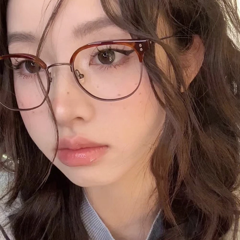 0 -0.5 -0.75 To new -6.0 Half Frame Round Nearsighted Glasses For Women 2025 TR90 Blue Light Blocking Hyperopia Eyeglasses +0.5 To +4.0