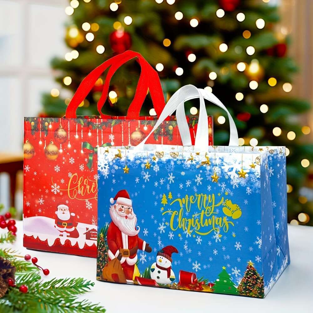 Christmas 8/16pcs Large Gift Tote Bags with Handles Reusable Non-woven Shopping Bags, Suitable for New Year Happy.