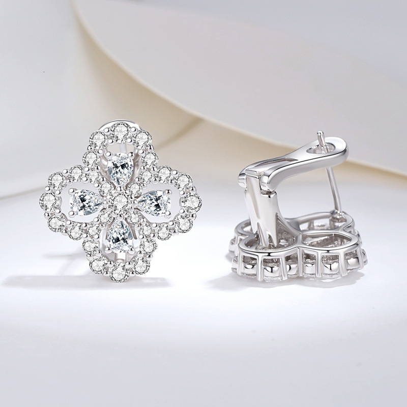 Luomansi Moissanite Petal Ear Clip Passes Dia Test First Order -10 Solid S Sier Jewelry Women's Wedding Party Gift
