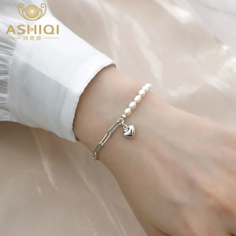 Natural ASHIQI Korean Style Freshwater Pearl Necklace Sterling Sier ing Bracelet Jewelry for Women smile