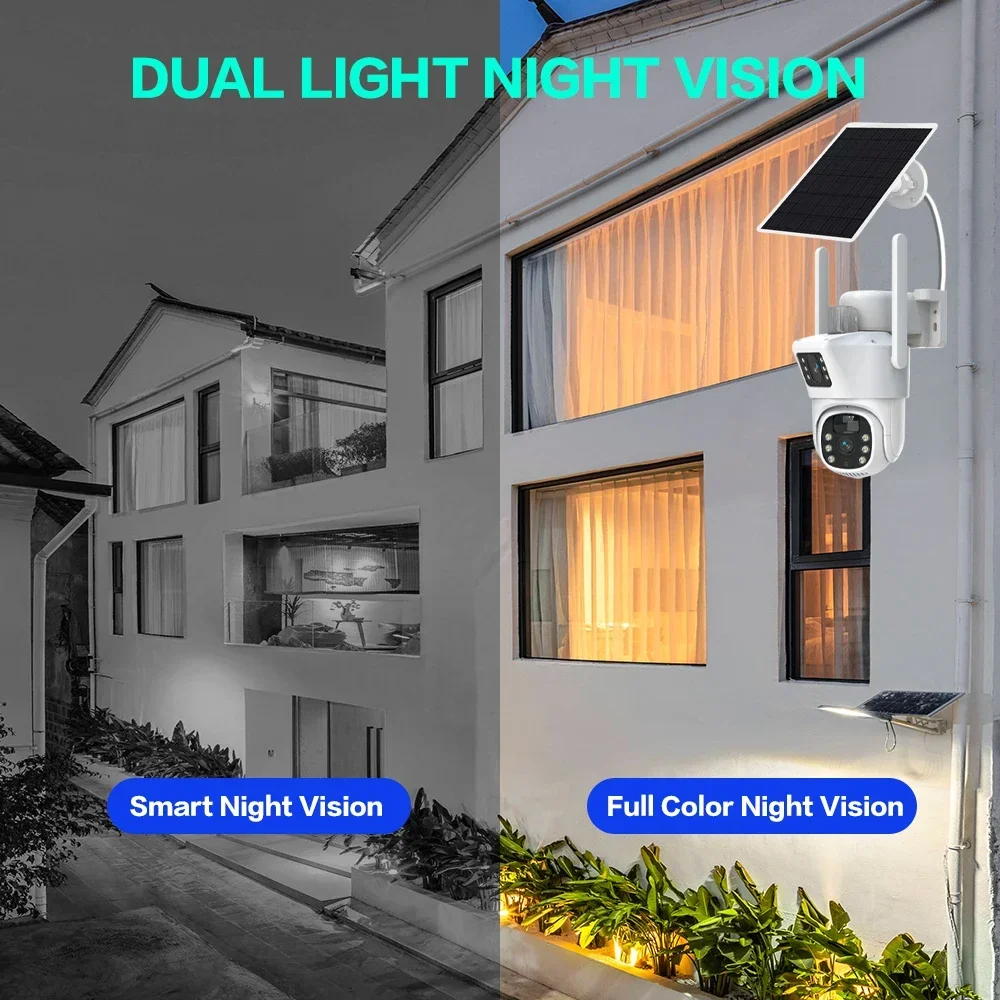 Eseecloud APP Solar 4K 8MP Zoom WIFI Battery Dual Lens PTZ Solar Dual Screens Ai PIR Detect Security CCTV IP Surveillance Camera