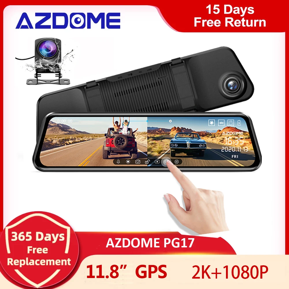 Full 11.8" AZDOME PG17 Screen RearView Dash cam Touching Stream Mirror Car Dvr Camera FHD Video Recorder Night vision smile 11.8"