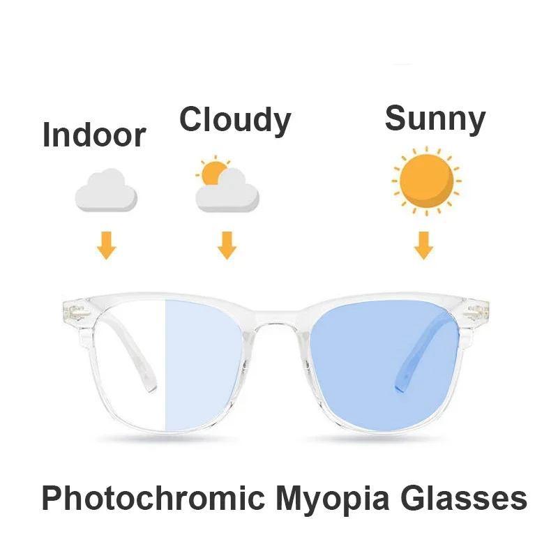 Classic Anti-blue Light Photochromic Myopia 2025 Glasses Ultra Light Eyewear Unisex Oversized Frame Short new Sight Eyeglasses
