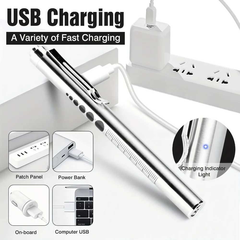 USB Rechargeable Portable Medical Penlight Emergency Flashlight Rechargeable 2 in 1 Pocket LED Pen Lights with Pupil GaugeLX241109 - view 3