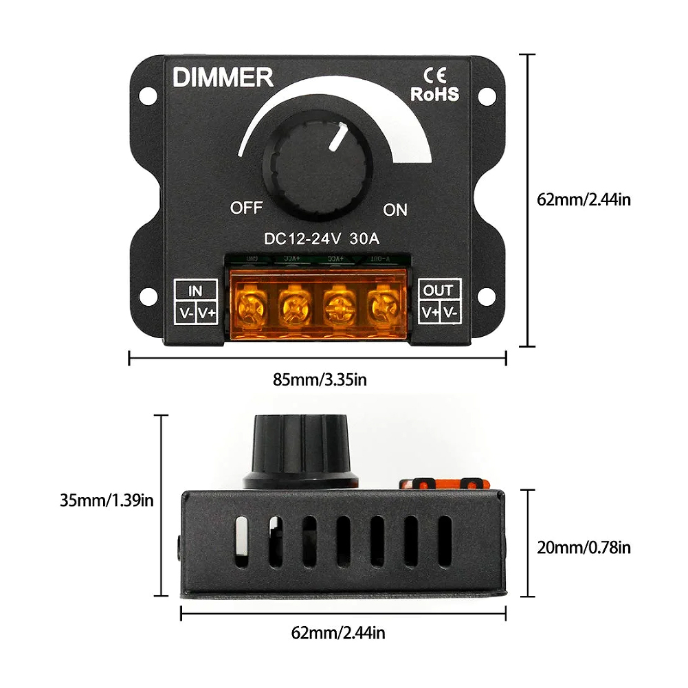 DC 12V 24V Dimmer Switch 30A 360W Voltage Regulator Adjustable Controller for Strip Light Lamp LED PWM Dimming Dimmers