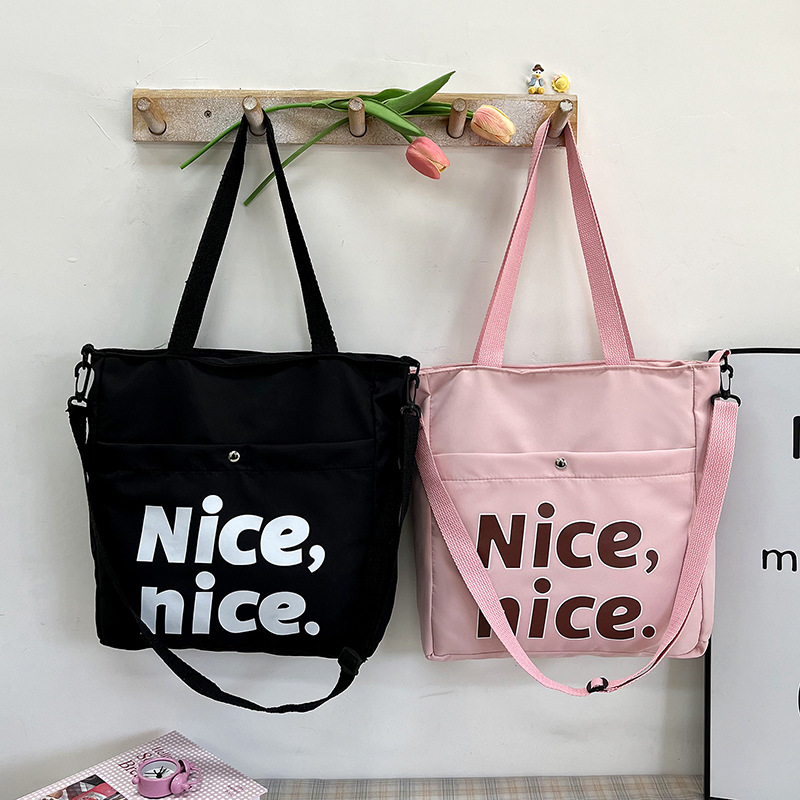 Tote 2024 niche fashion letter nylon cloth capacity tutoring casual single shoulder diagonal cross large bag