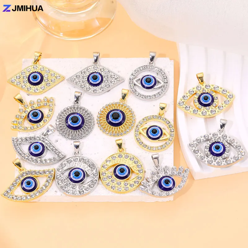 Blue Crystal Turkish Charms Evil Eye Pendants For Jewelry Making Findings DIY Designer Necklaces Earrings Supplies Accessories smile