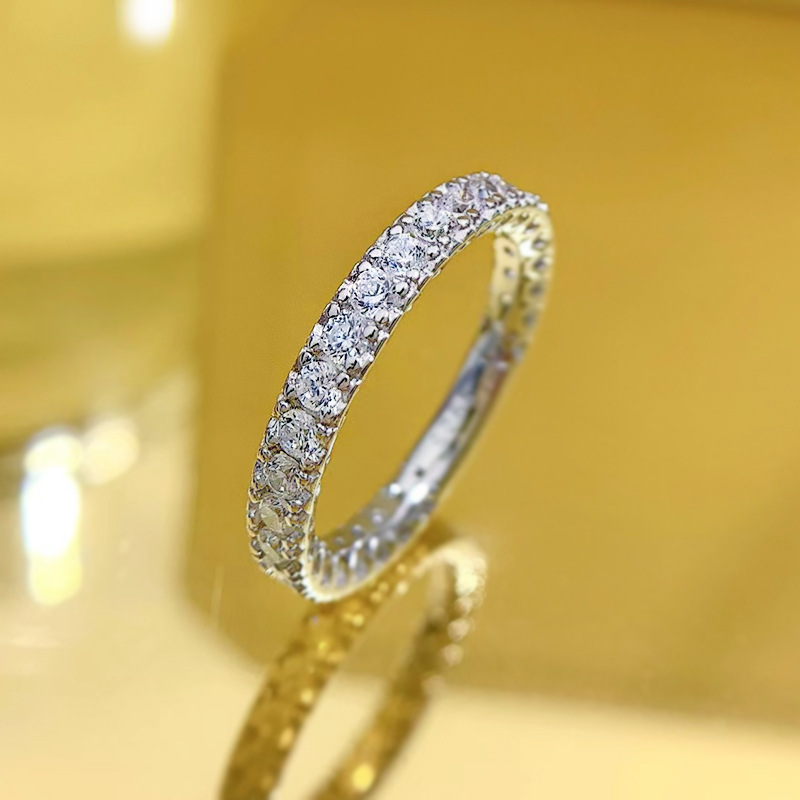 Handmade Wedding Rings High Quality Designer Genuine 100% 925 Sterling Silver Round Cut White Moissanite Diamond Party Eternity Women Engagement Band 